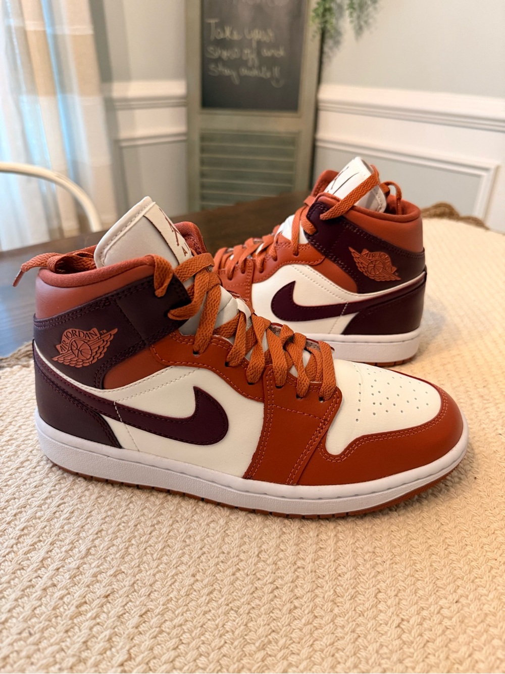 Jordan Women's 1 Mid Dusty Peach Night Maroon Shoes Sz 8